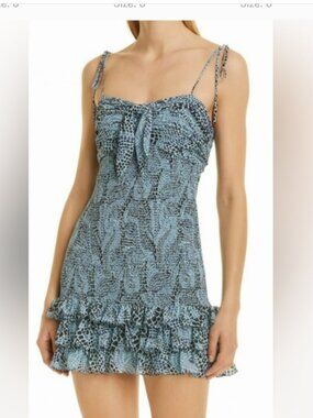 Cinq à Sept Edna Dress Ruched Mini Blue and Black Size 8